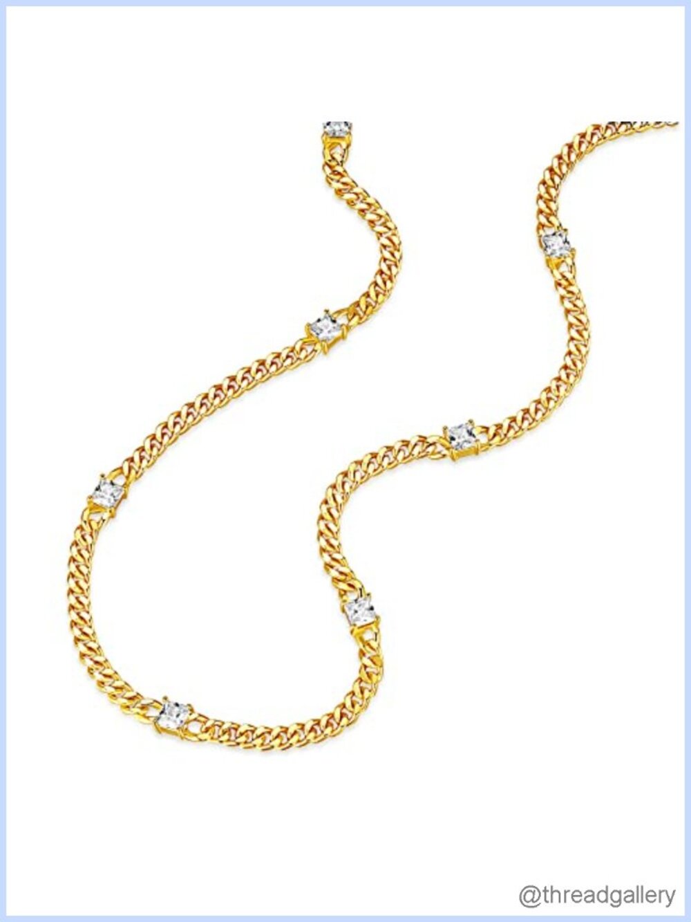 14K Gold Plated Cuban Link Chain Necklace Baguette CZ 3MM Curb Link 14+2